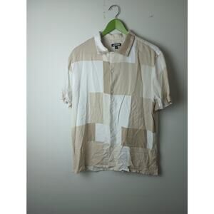Express Men's Abstract Print Short Sleeve Shirt Button Up‎ Light Artsy Large